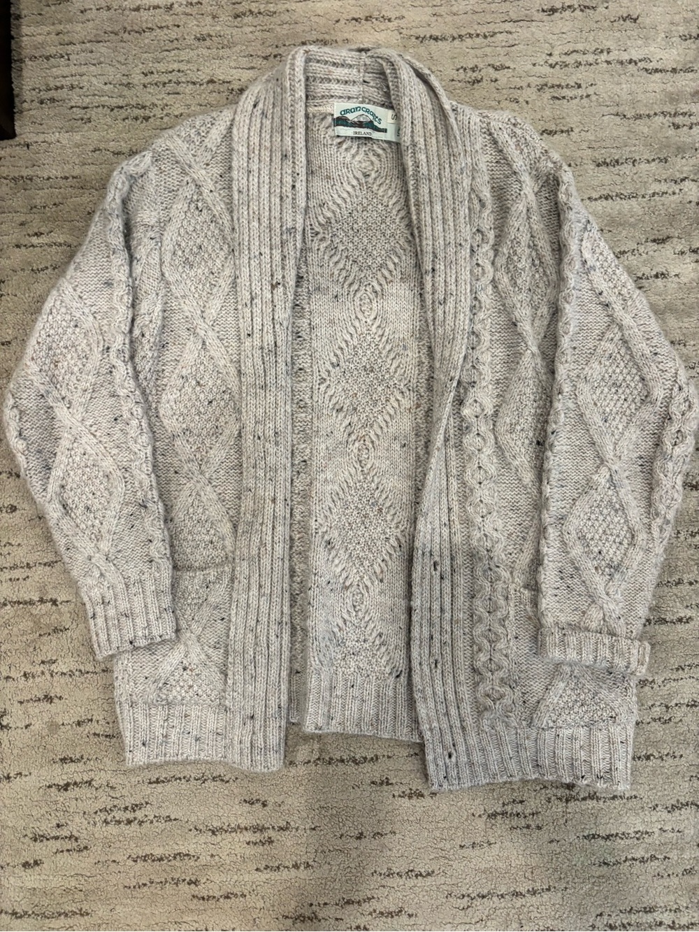 Beautiful Irish wool Speckled Light Gray Cable Cardigan